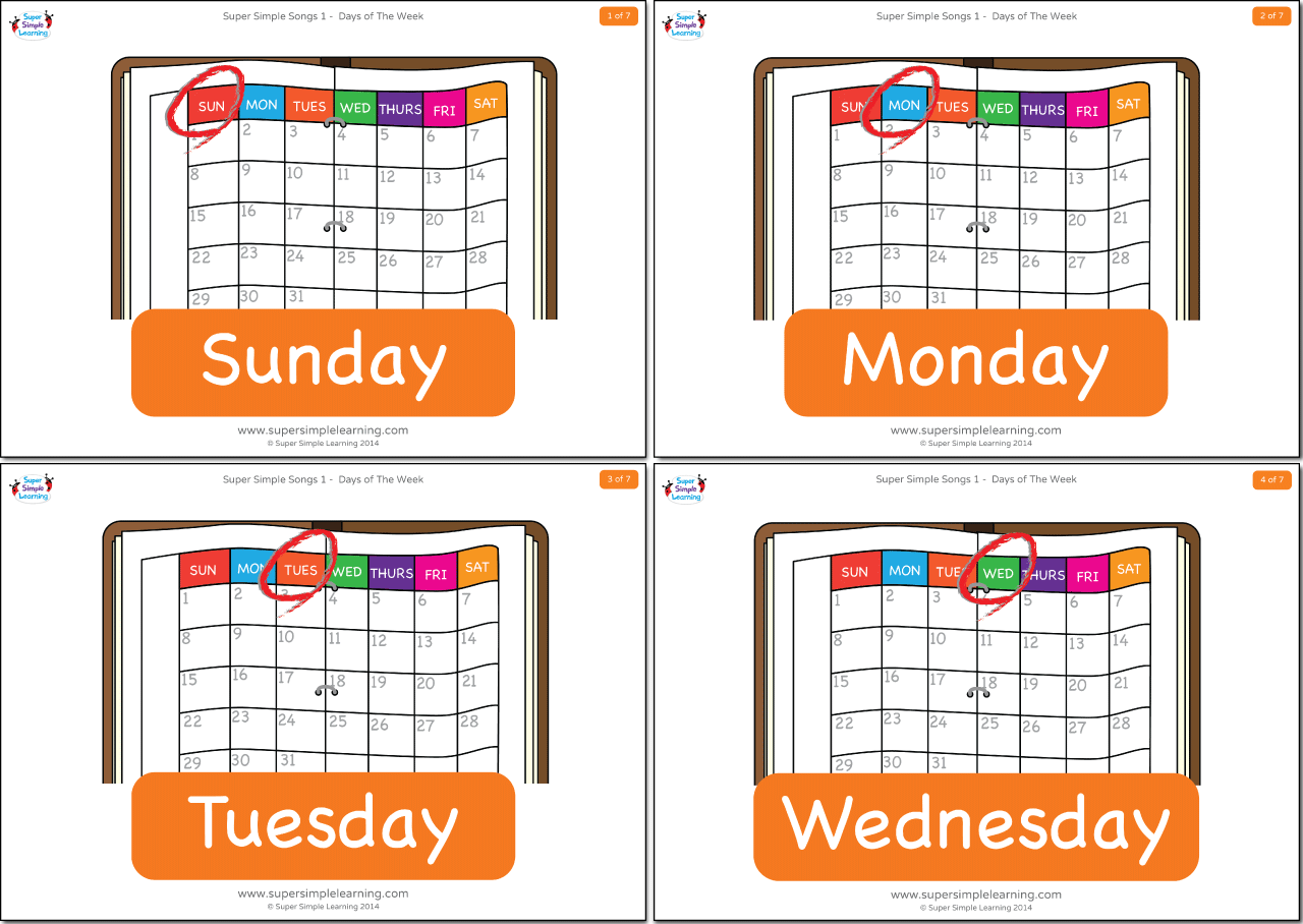 Days Of The Week Flashcards Free