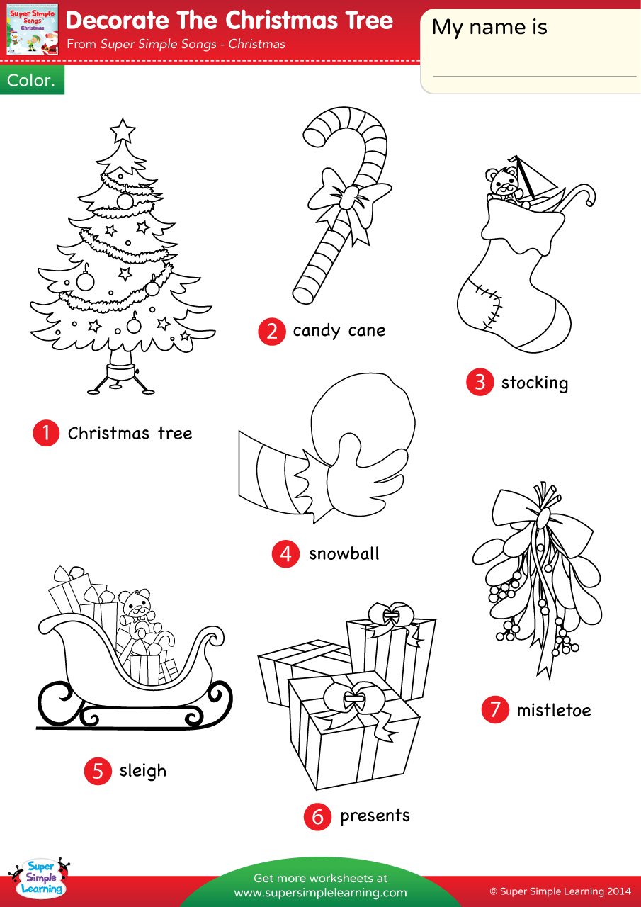 Decorate The Christmas  Tree Worksheet Vocabulary  
