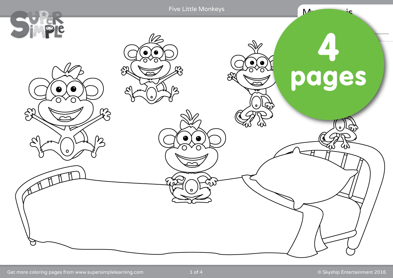Download Five Little Monkeys Coloring Pages | Super Simple