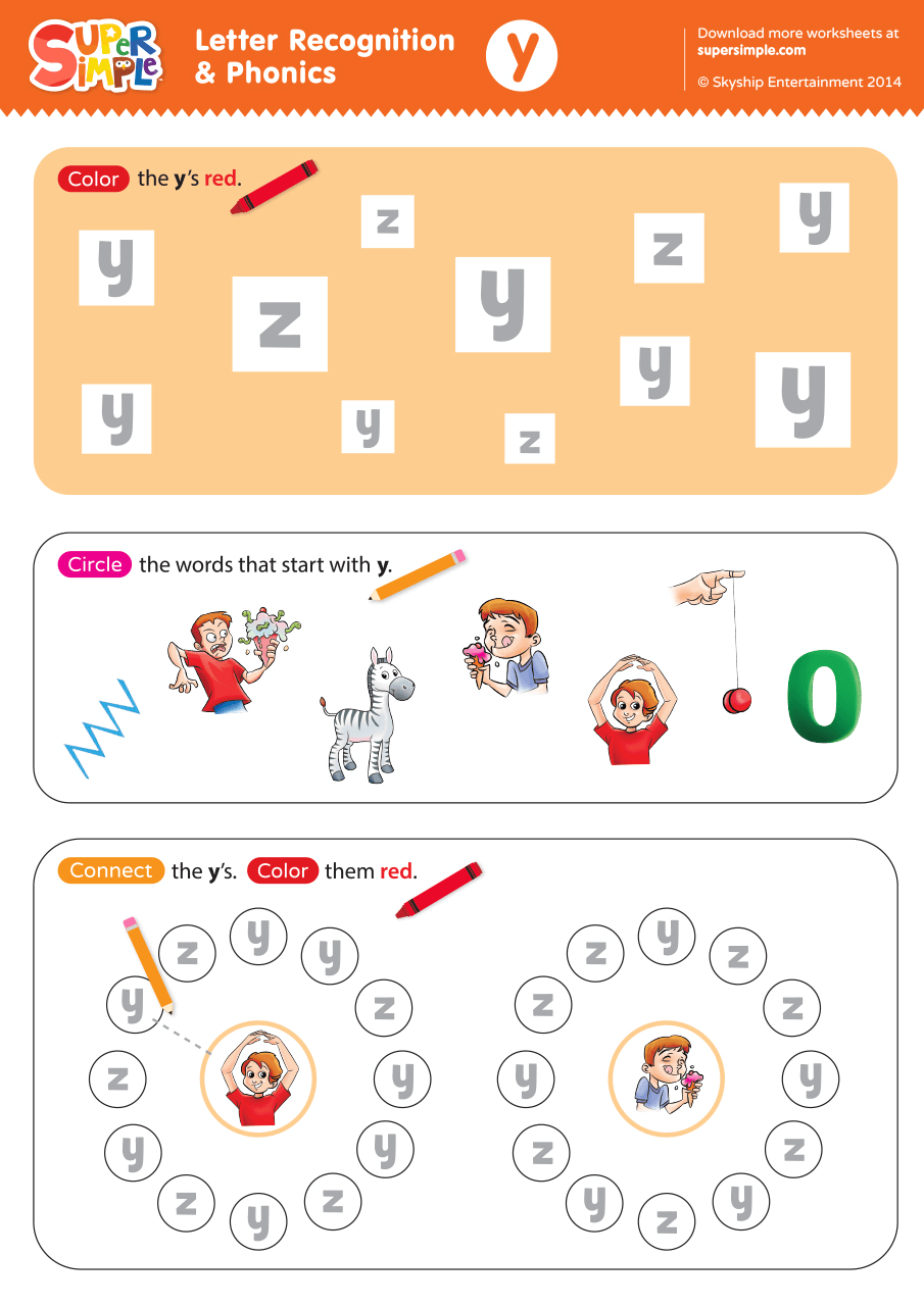 Letter Recognition & Phonics Worksheet – y (lowercase ...