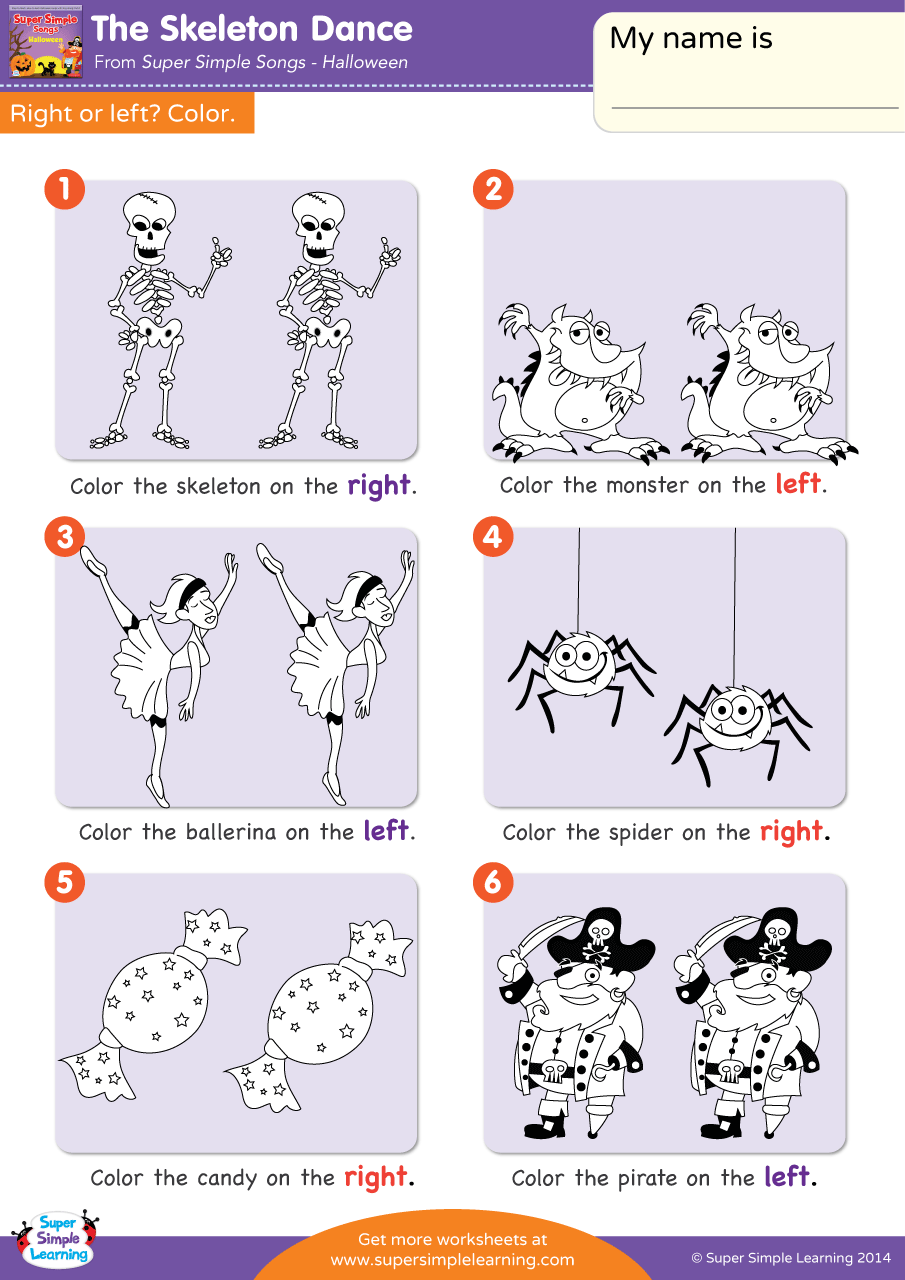 The Skeleton Dance Worksheet - Right Or Left? | Super Simple